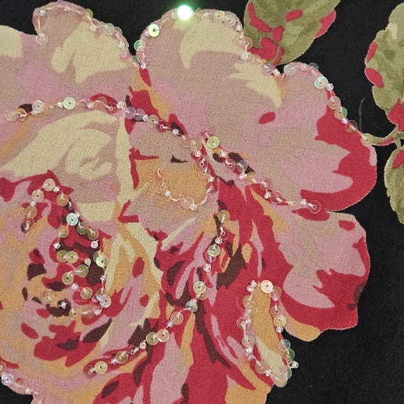 Robbie Bee SZ 12 Vintage 100% Silk Black Floral Beaded Midi Sleeveless Dress - Picture 5 of 11